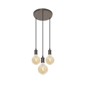 4Lite Wiz Connected Led Decorative 3-Way Circular Pendant In Blackened Silver Complete With 3 X Wifi Smart Led Globe Lamps.