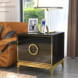image-Gold Nightstand Black Bedroom Nightstand with 2 Drawers Square Bedside Table