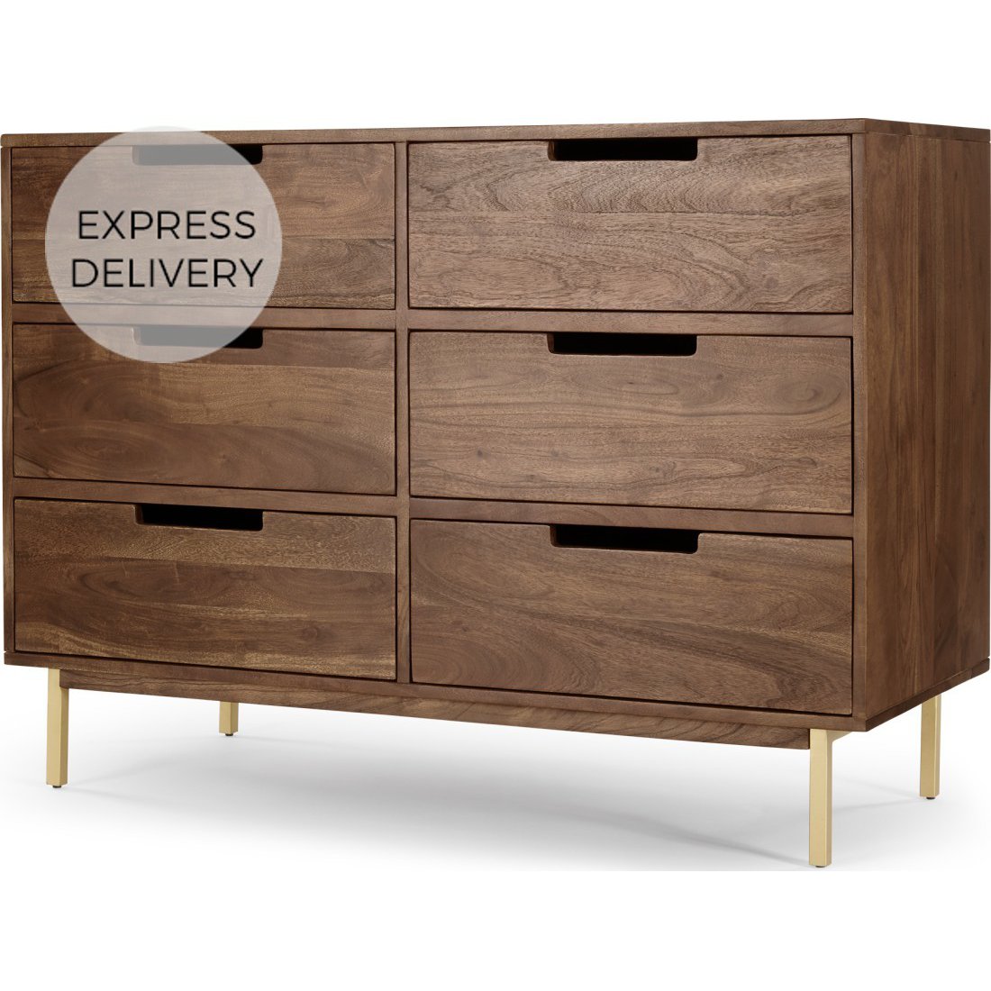 Tayma Wide Chest of Drawers, Acacia Wood & Brass