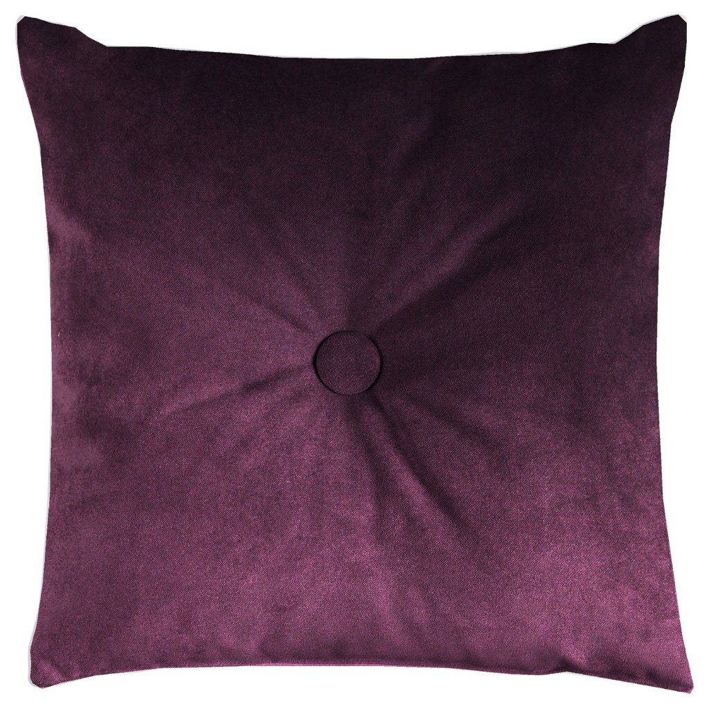 Matt Aubergine Purple Velvet Button Cushions, Polyester Filler / 43cm x 43cm
