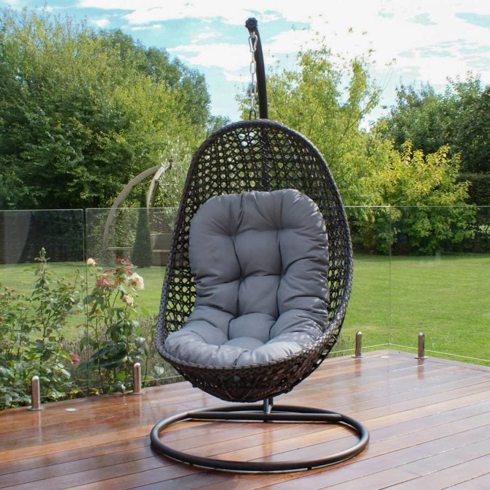Maze Flat Weave Malibu Grey Rattan Hanging Chair