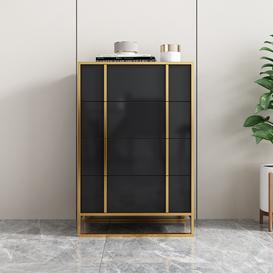 Rimh Modern Black & Gold Wooden Chest of 4 Drawers with Stainless Steel Legs