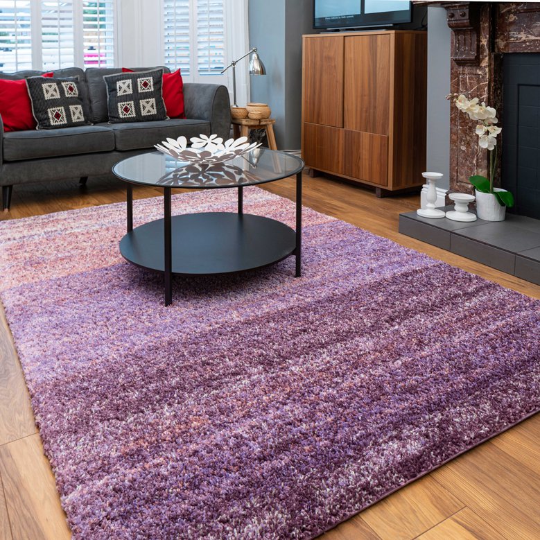 Light Purple Mottled Striped Shaggy Living Room Rug - Murano