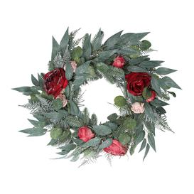 Gisela Graham - Eucalyptus/Rose Christmas Wreath - Red/Green