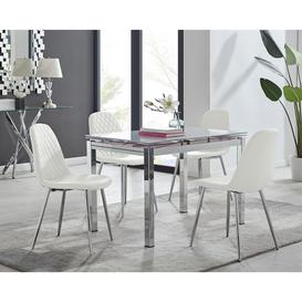 Enna White Glass Extending Dining Table and 4 White Corona Silver Leg Chairs