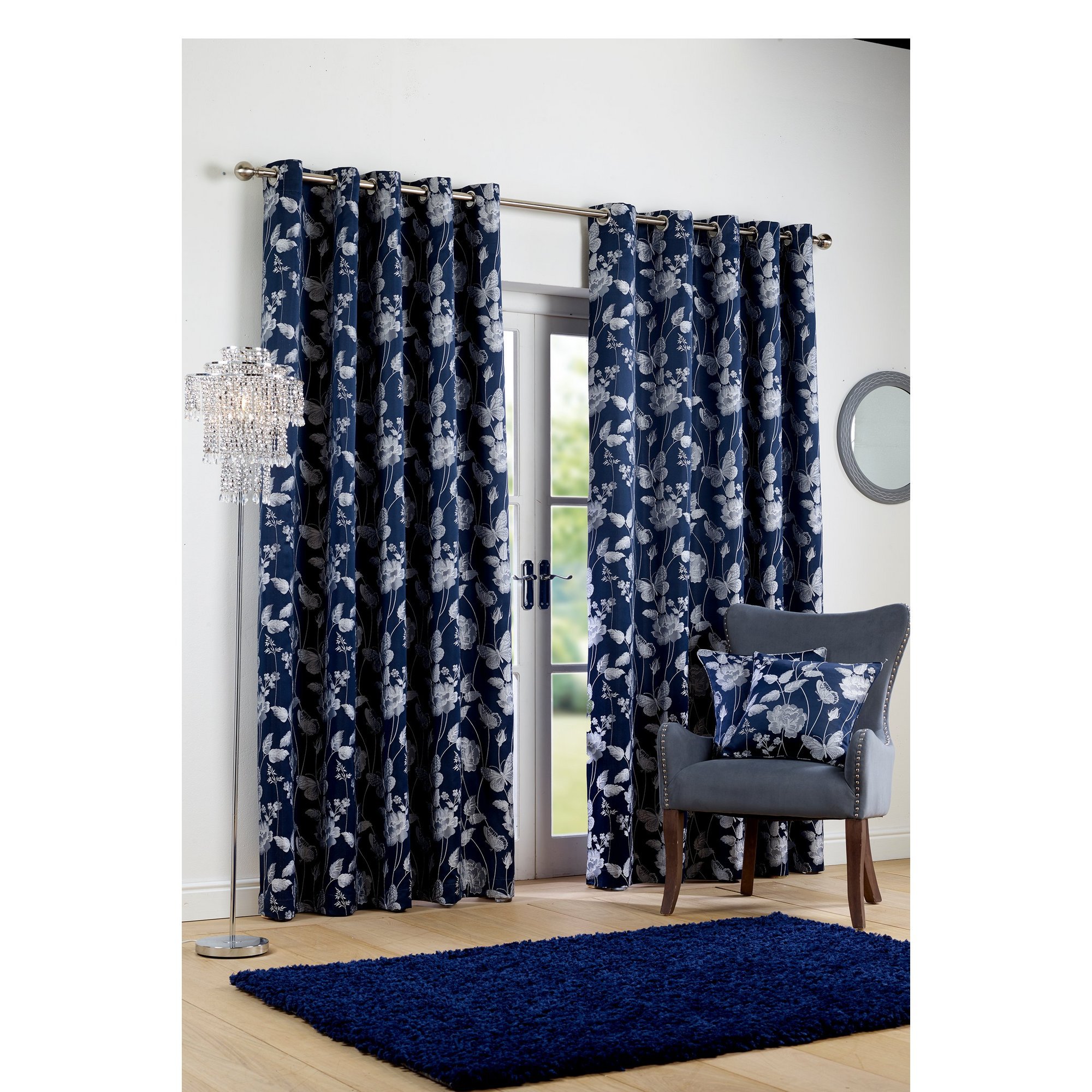 Butterfly Jacquard Lined Eyelet Curtains