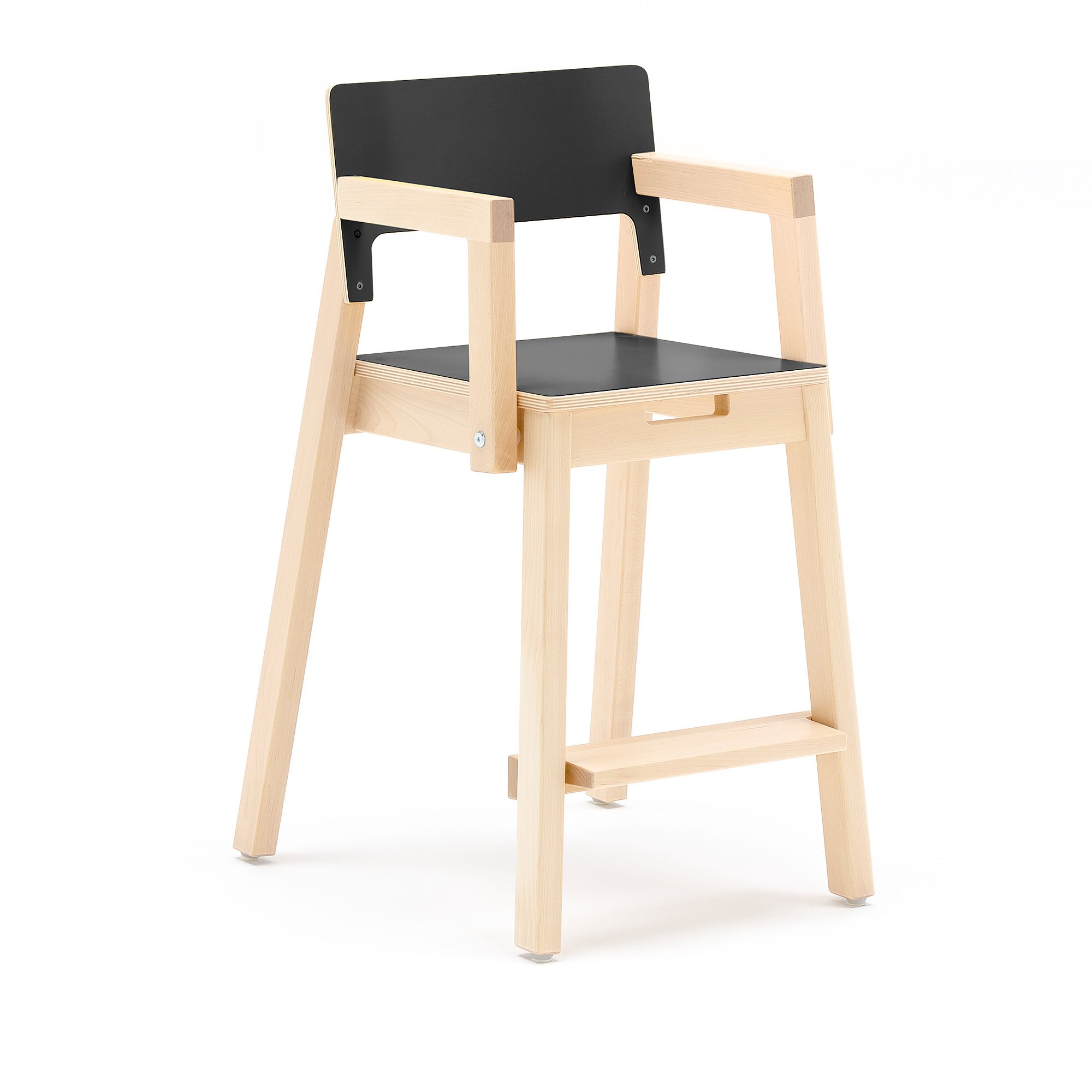 Tall children's chair LOVE with armrests, H 500 mm, birch, black laminate