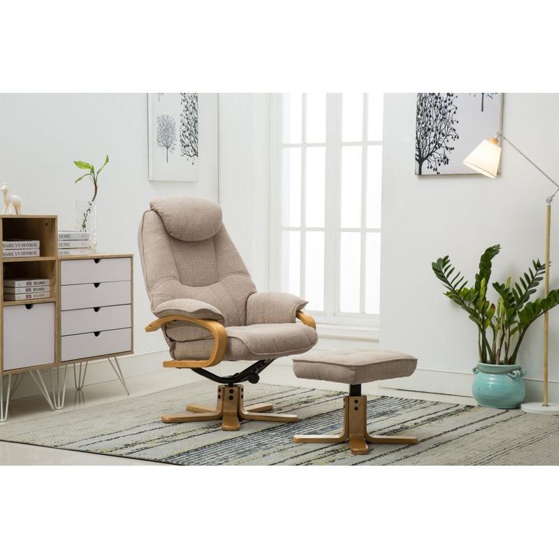 GFA Pisa Swivel Recliner Chair with Footstool Lisbon Wheat Fabric by