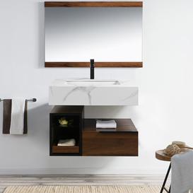 800mm Wall-Mounted Bathroom Vanity Faux Marble Top with 2 Shelves & 1 Drawer