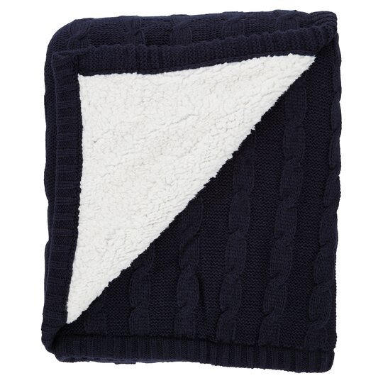 Fox & Ivy Knitted Sherpa Throw - Navy
