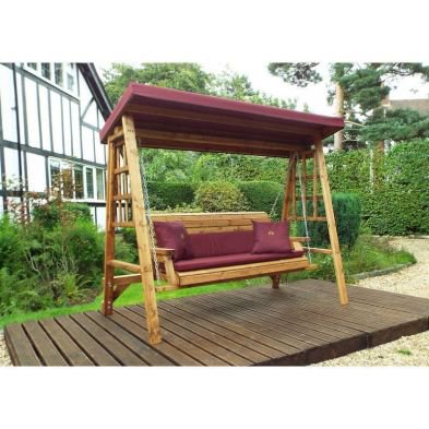 Dorset Garden Swing Seat by Charles Taylor - 3 Seats Burgundy Cushions