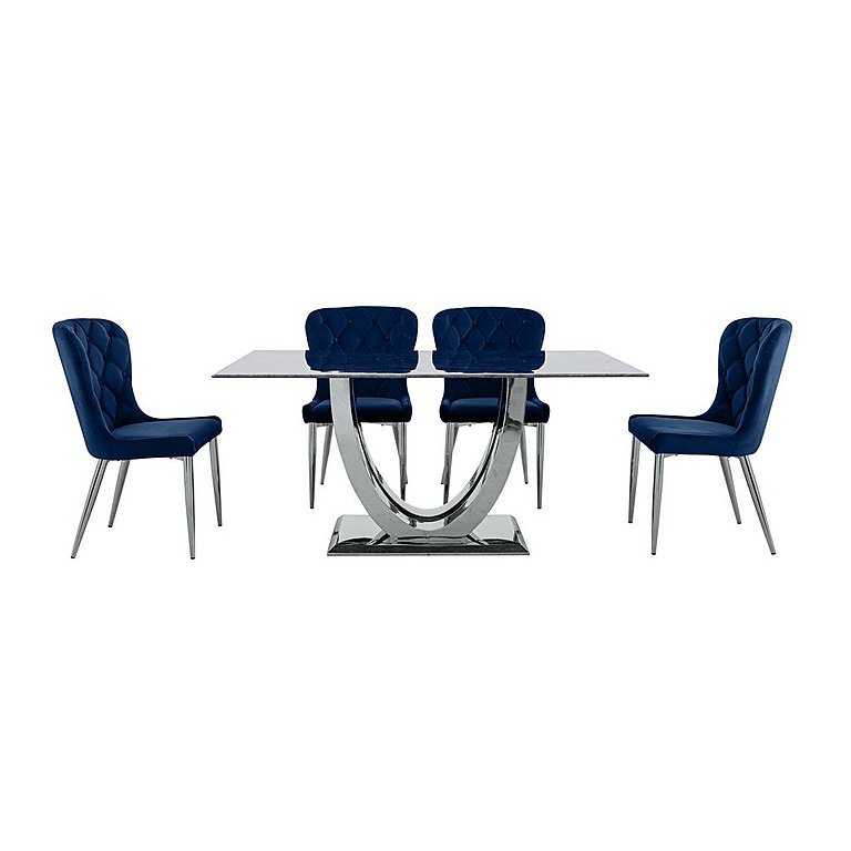 Donnie Dining Table And 4 Chairs Blue, Round Glass Dining Table With Blue Chairs