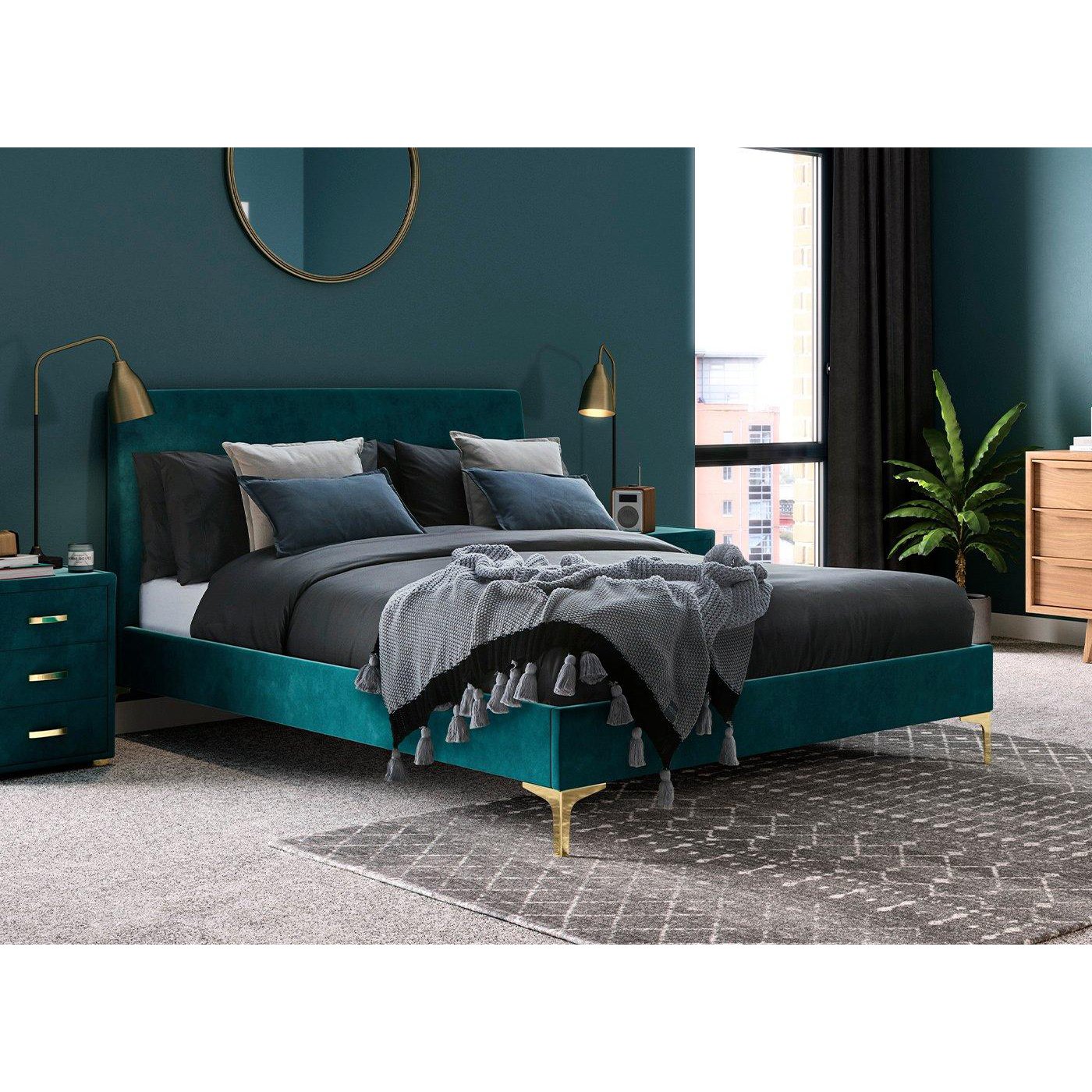 Prestwood Velvet Upholstered Bed Frame 5'0 King GREEN