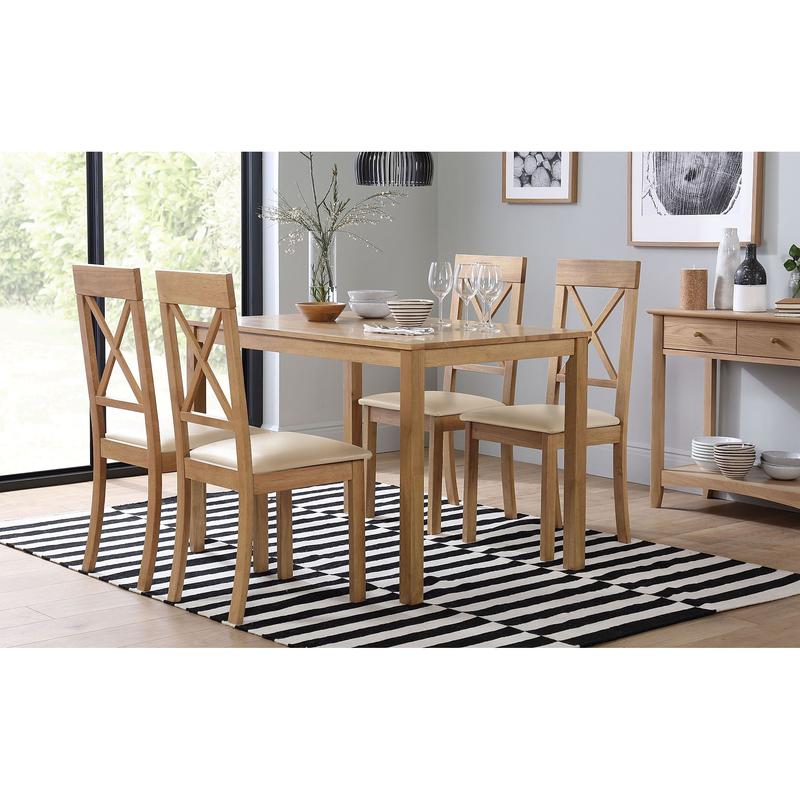 Milton Oak Dining Table with 6 Kendal Chairs (Ivory Leather Seat Pads) by Furniture and Choice