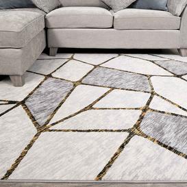 Modern Gold Abstract Mosaic Living Room Rugs - Hatton - 60cm x 110cm