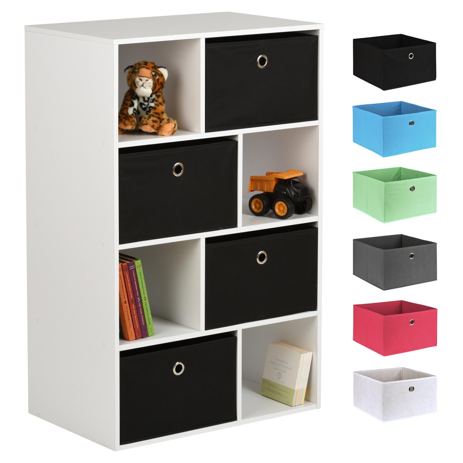 Hartleys White 8 Cube Kids Storage Unit & 4 Easy Grasp Box Drawers - Black