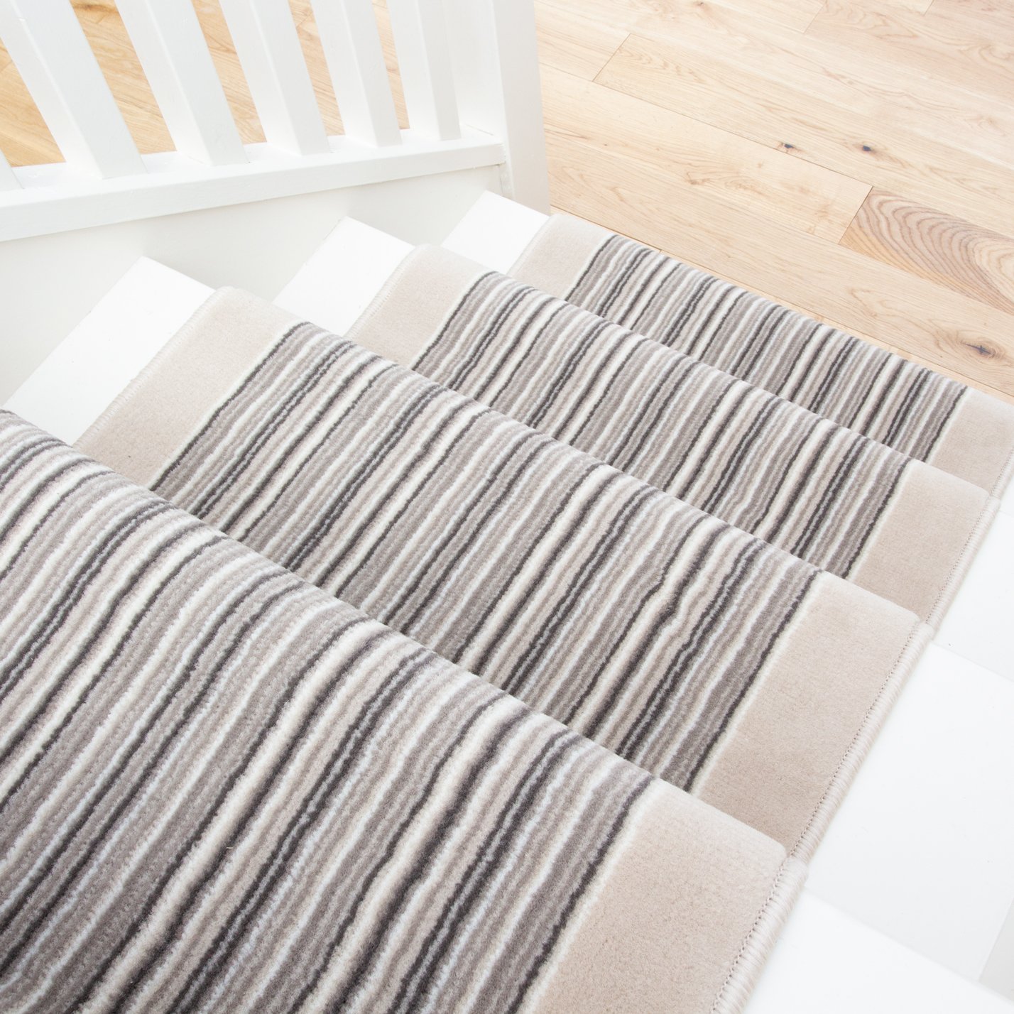 Cream Beige Stripey Stair Carpet Runner - Cut to Measure - Scala - 1ft