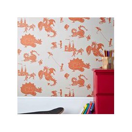 Designer Kids Wallpaper- 'Ere-Be-Dragons' in Orange