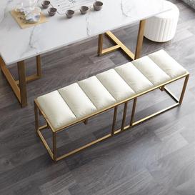 image-Modern White Bench PU Leather Bench with Stainless Steel Frame Gold Dining Bench