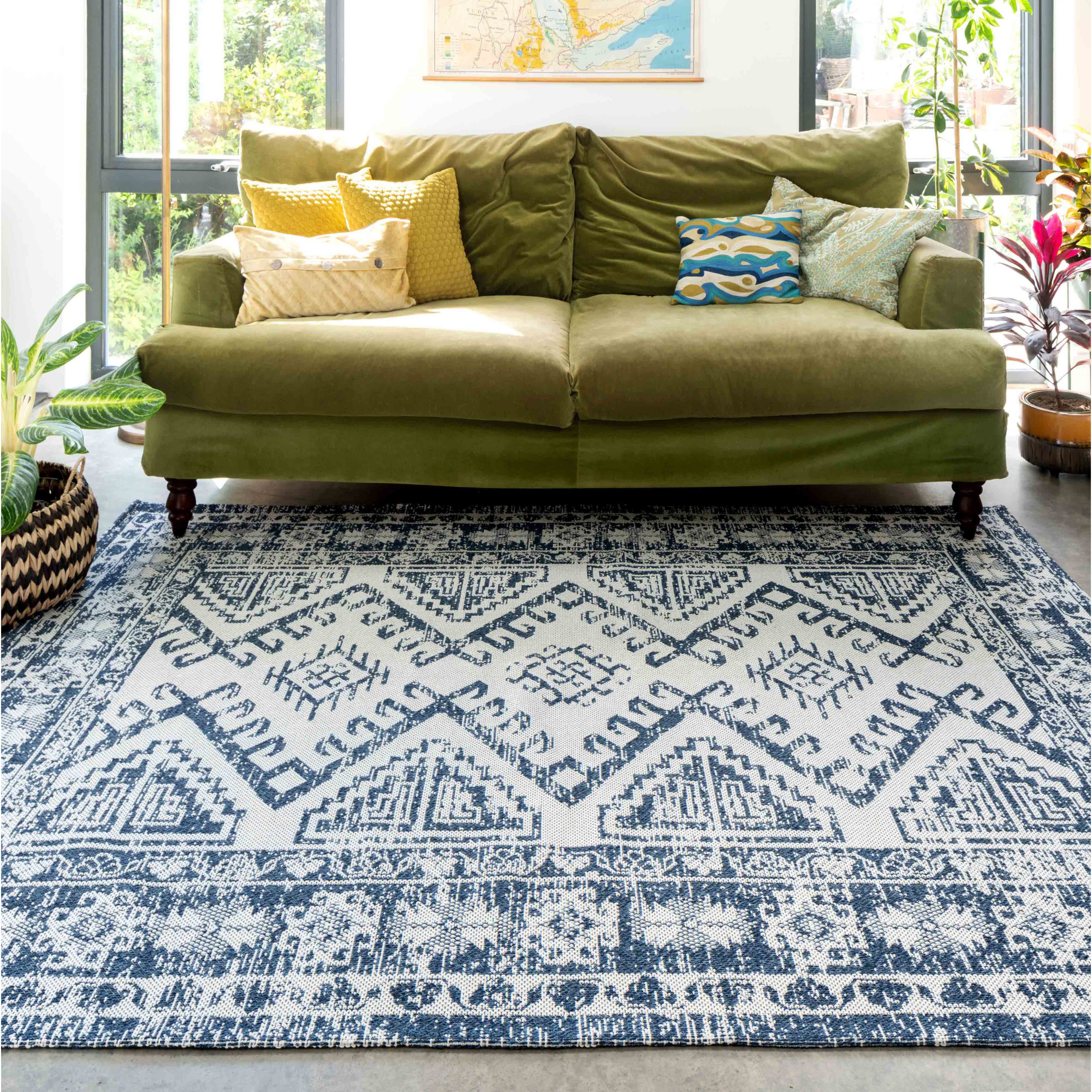 Distressed Vintage Blue Woven Sustainable Recycled Cotton Rug - Kendall