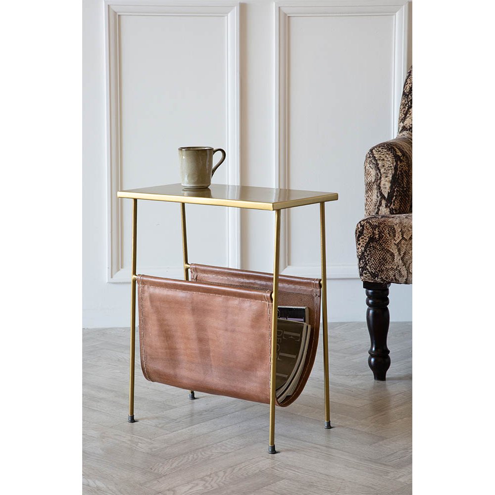 Gatsby Side Table with Leather Magazine Holder by Rockett St