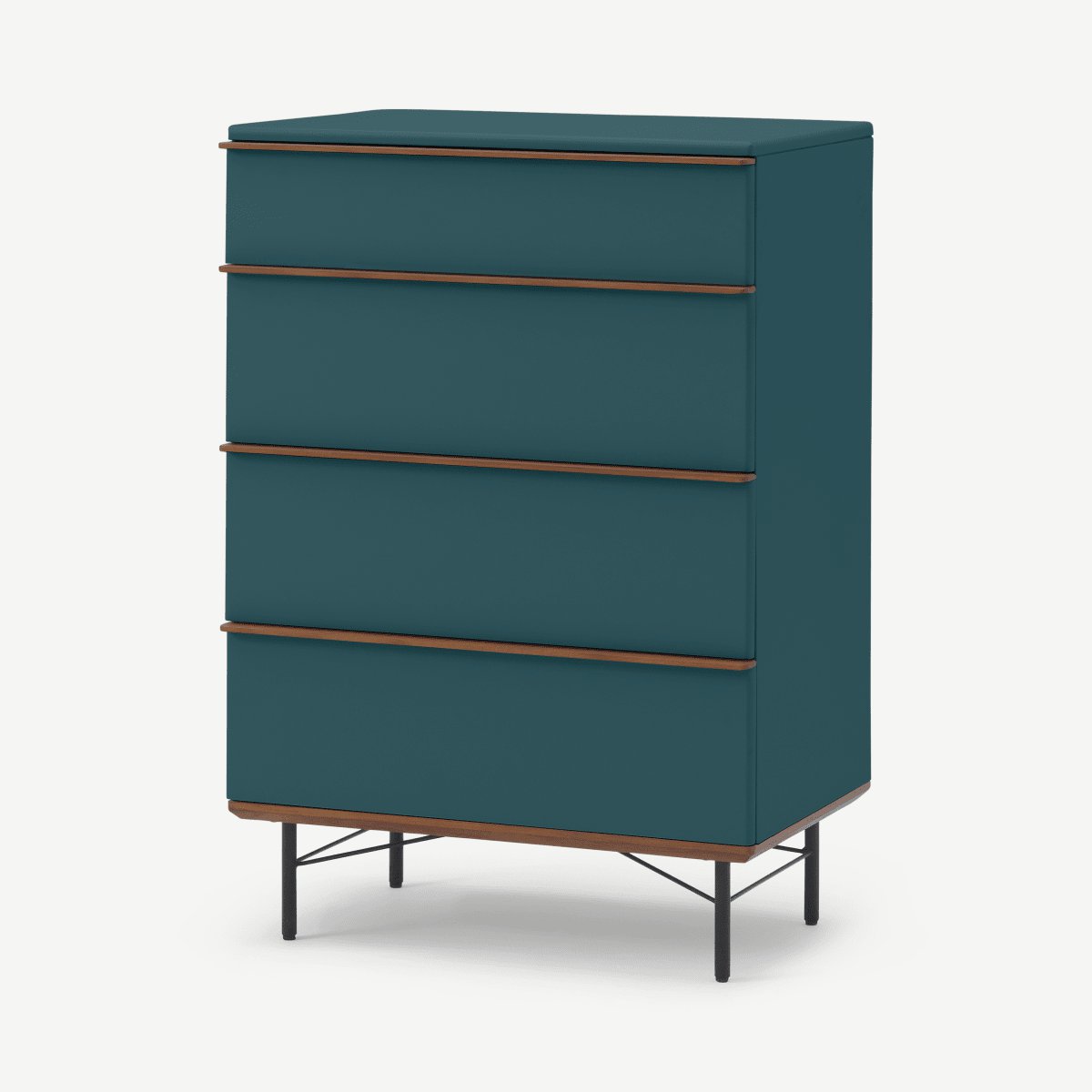 Vincent Tall Chest of Drawers, Petrol Blue & Walnut Stain