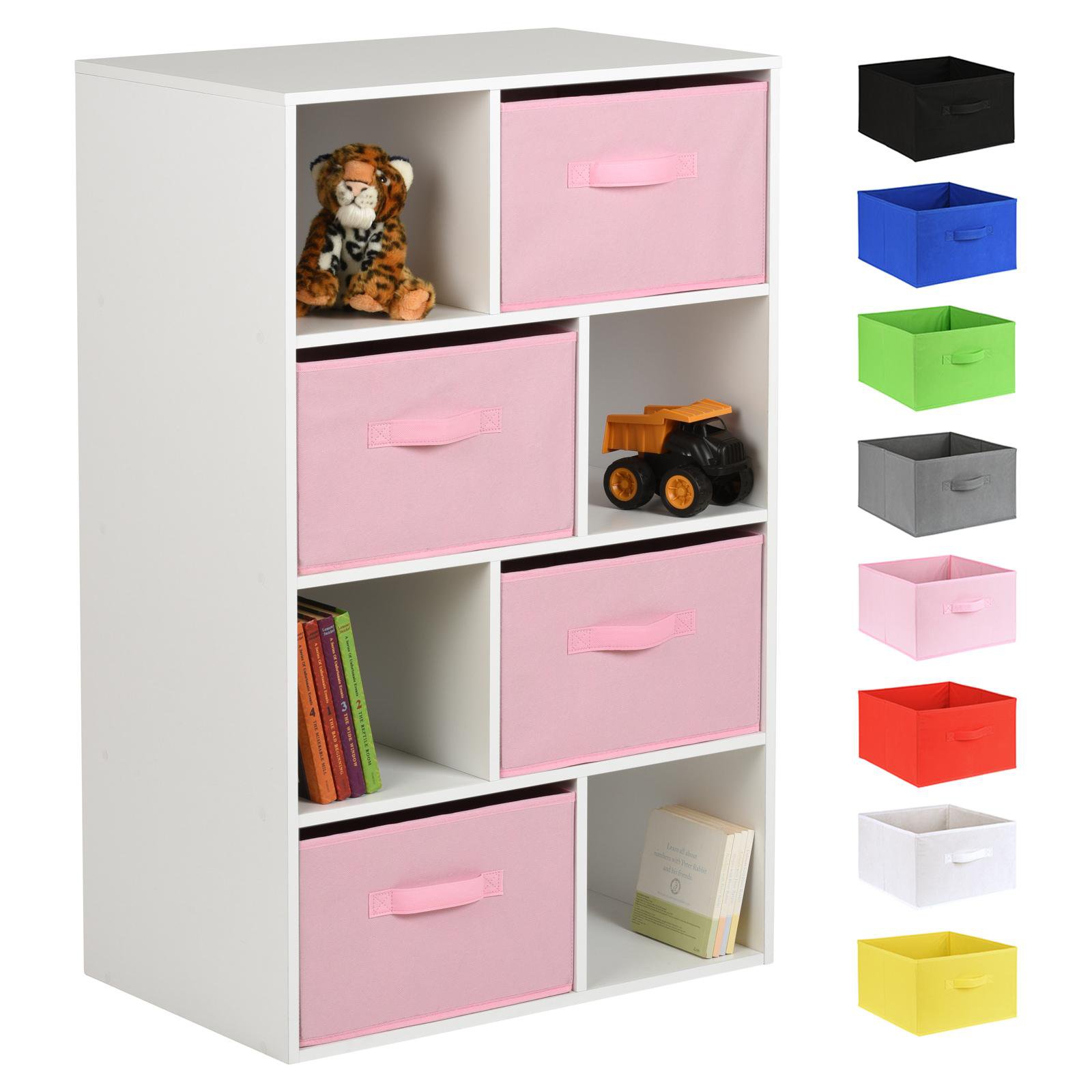 Hartleys White 8 Cube Kids Storage Unit & 4 Handled Box Drawers - Pink