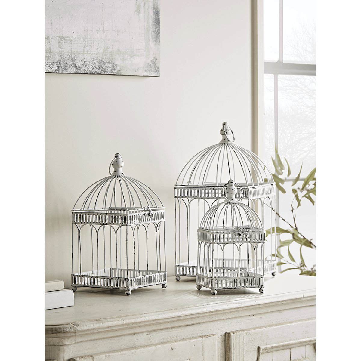 Three White Bird Cages