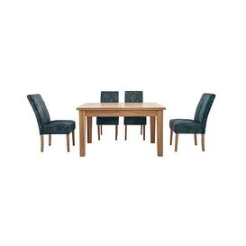 Furnitureland - California Solid Oak Rectangular Extending Table and 4 Velvet Fabric Dining Chairs - Ocean