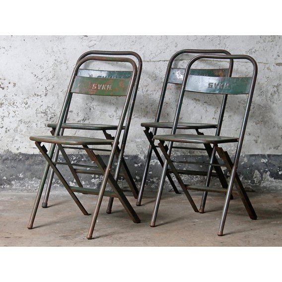 Vintage Metal Folding Chair - Green  Medium