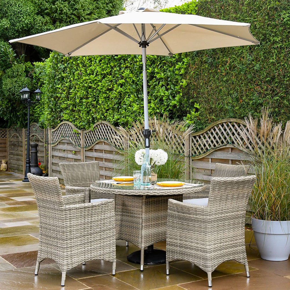 Hartman Westbury 4-Seat Garden Dining Set With Round Table & 2.5m Parasol - Beech/Dove