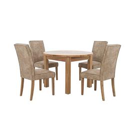Furnitureland - California Round Solid Oak Extending Dining Table and 4 Faux Suede Chairs