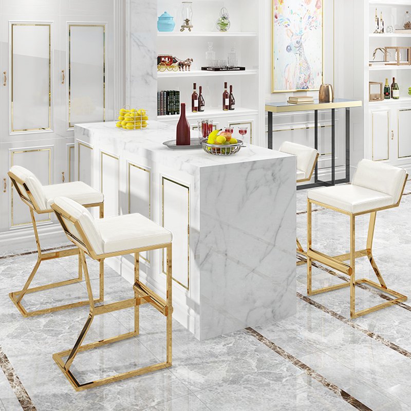White Pu Leather Bar Stool Counter, Gold And White Leather Bar Stools