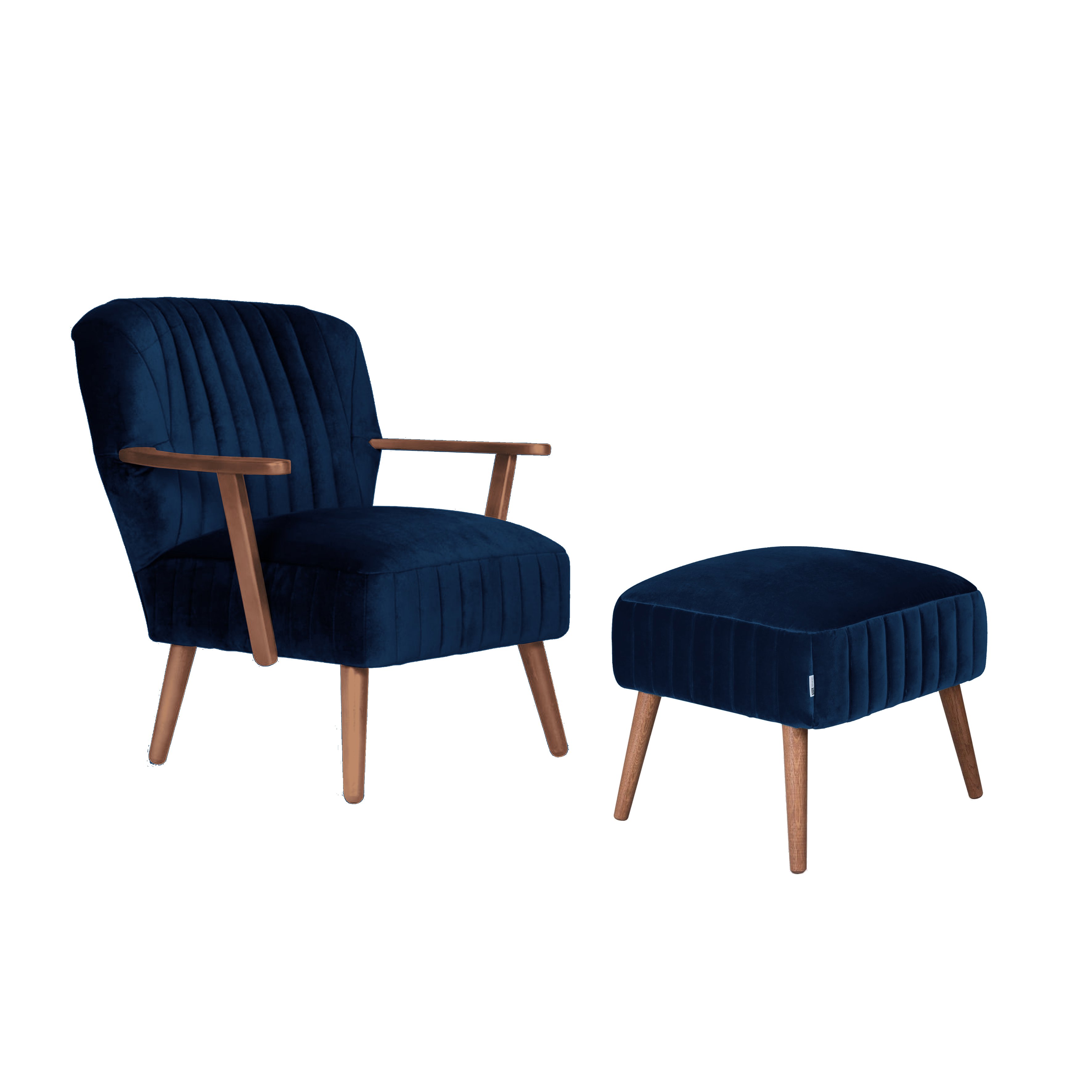 Bloomsbury Velvet Armchair & Footstool, Royal Blue