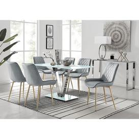 Florini V White Dining Table and 6 Pesaro Gold Leg Chairs