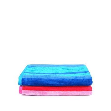 Downland Pair Of Striped Super Soft Beach Towels &Ndash Pink And Blue