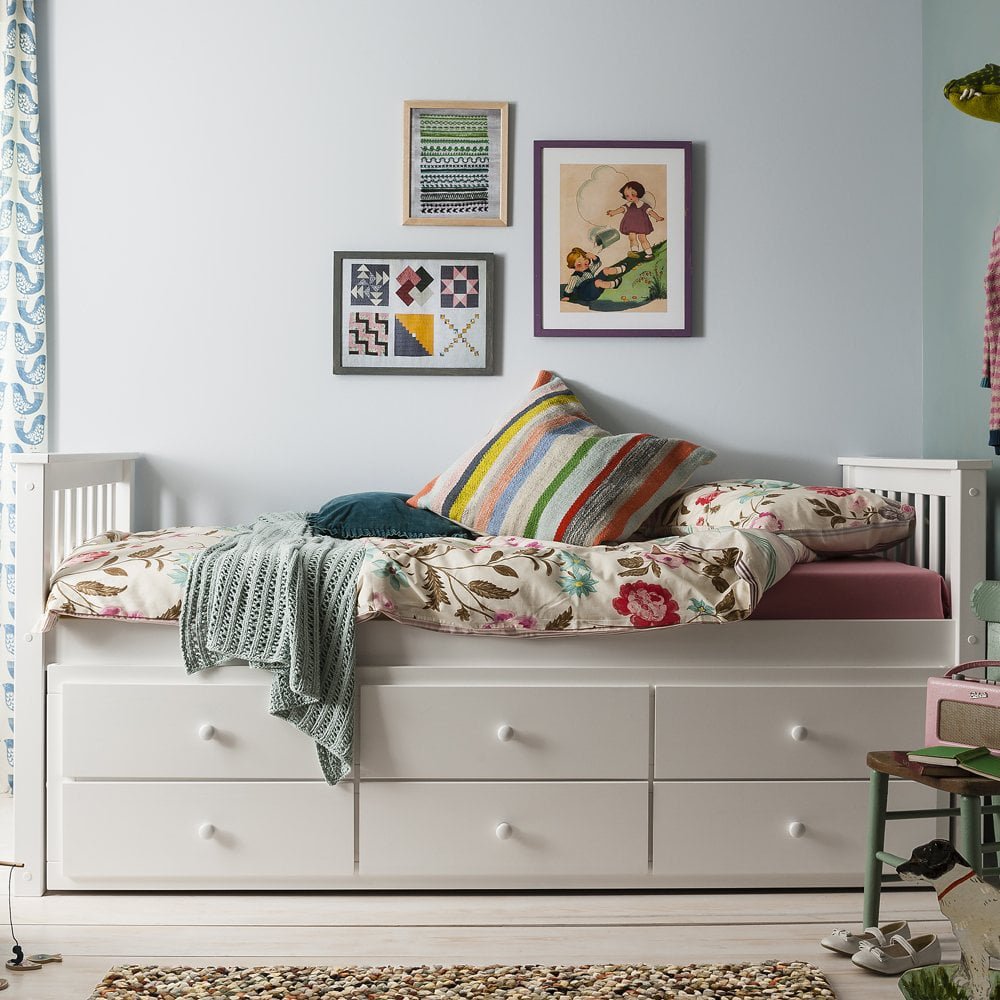 Loki Day Bed with Pullout Drawers and Trundle Underbed in Classic Whit