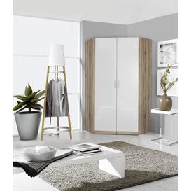 Rauch Celle 2 Mirror Door Corner Wardrobe In Sanremo Oak Light and High Gloss White - W 117cm