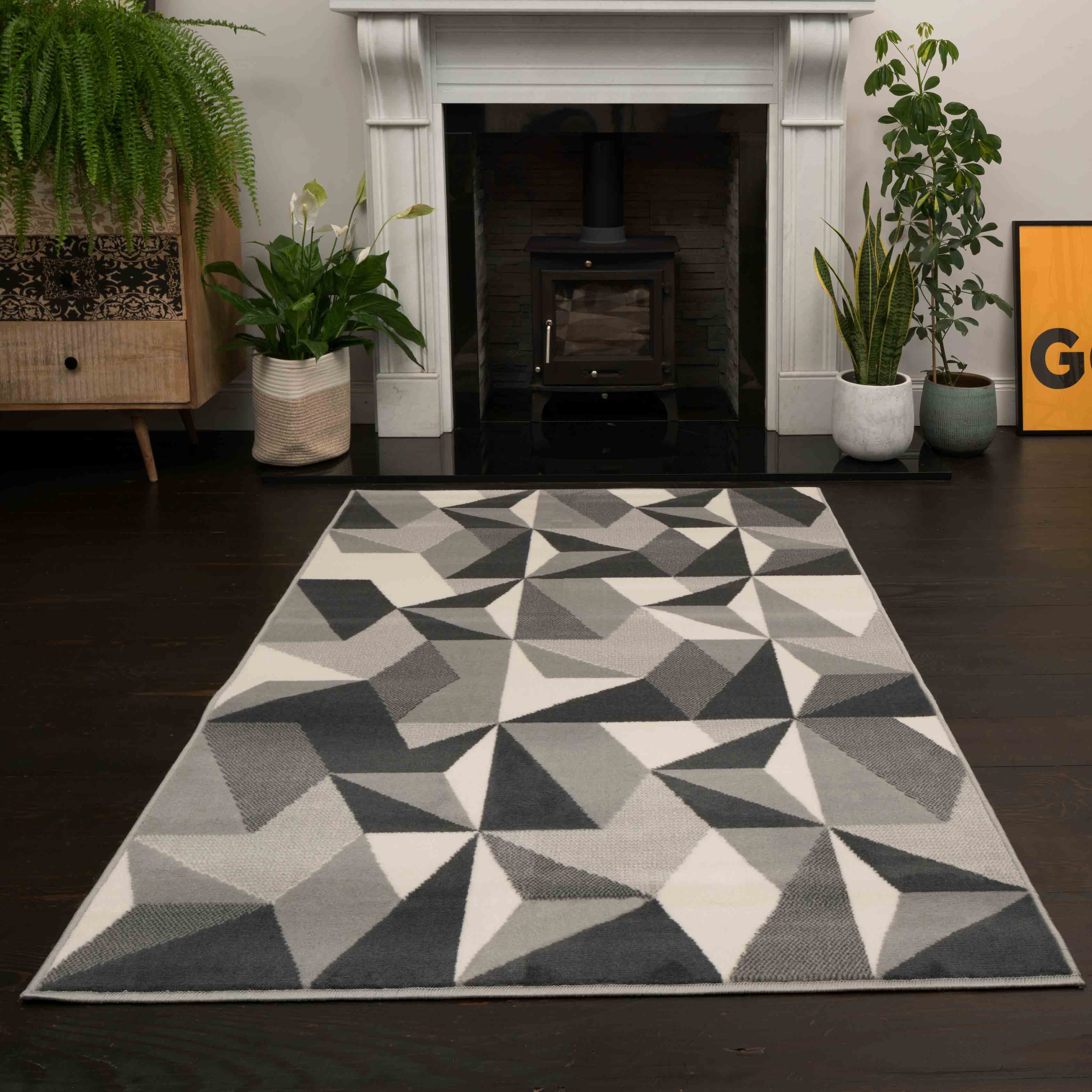 Grey Modern Geometric Living Room Rug - Milan