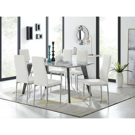 Andria Black Leg Marble Effect Dining Table and  6 White Milan Chairs
