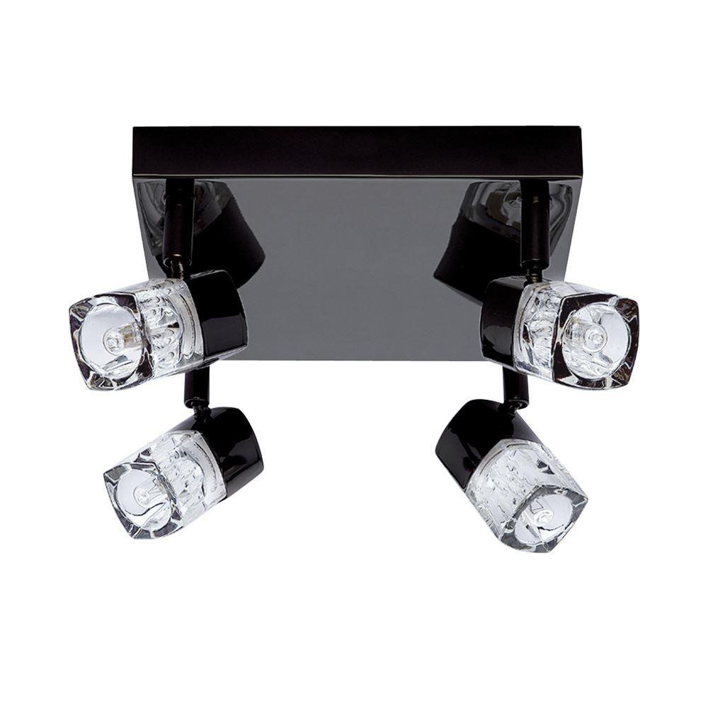 Searchlight 7884BC-LED Blocs Four Light Ceiling Square Plate Spotlight In Black Chrome And Glass