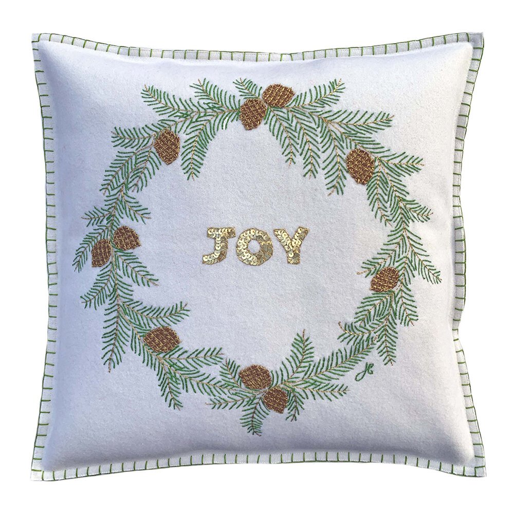 Jan Constantine - Fir Wreath Cushion - Cream - Joy