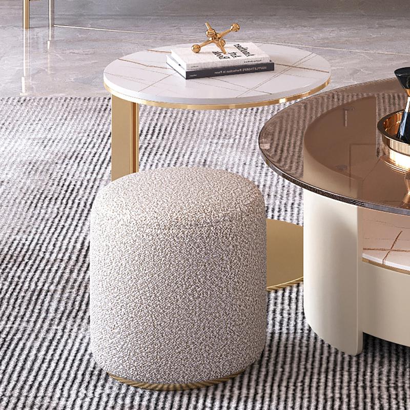 Contemporary Stone Top End Table with Ottoman Set of 2 with Golden