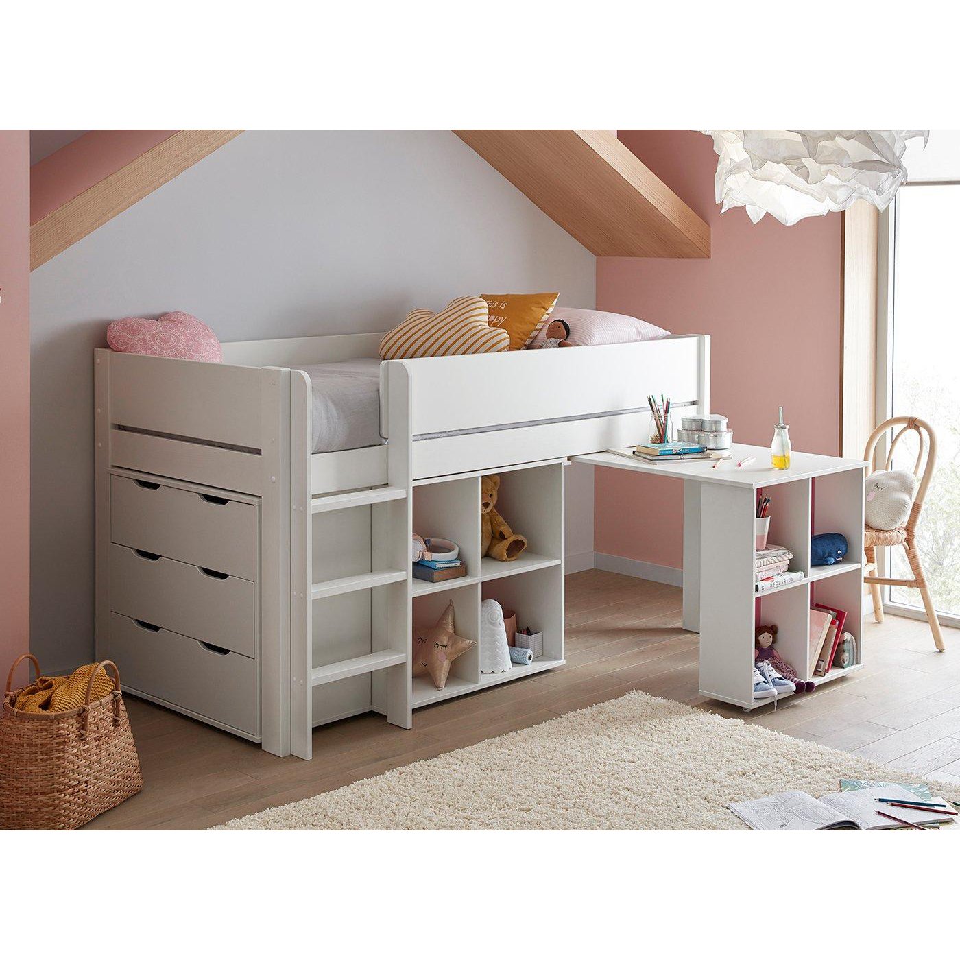 Sleeper Tinsley Dreams Mid Sleeper bed with drawers pull out desk and shelving  