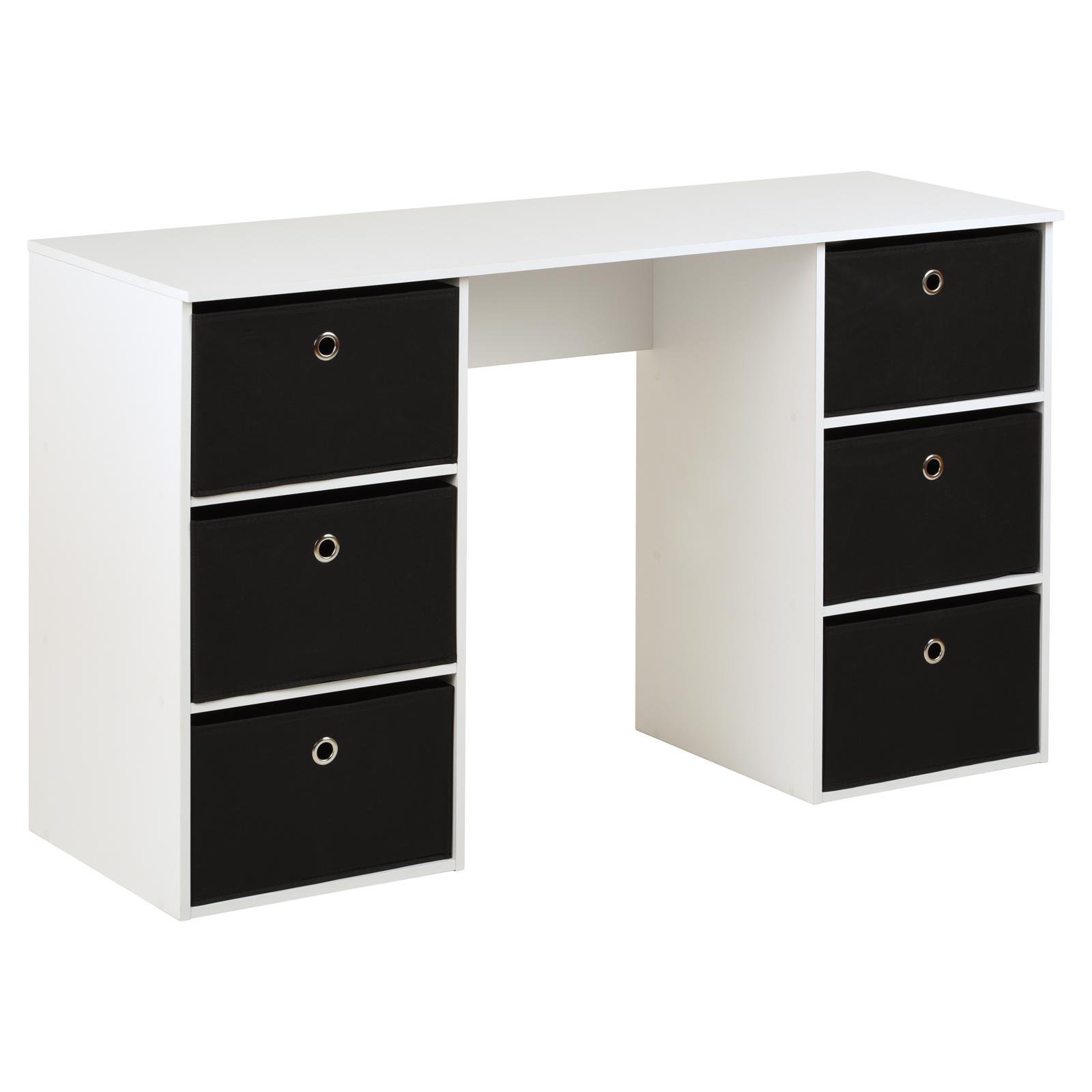 Hartleys Kids White Storage Desk & 6 Easy Grasp Box Drawers - Black