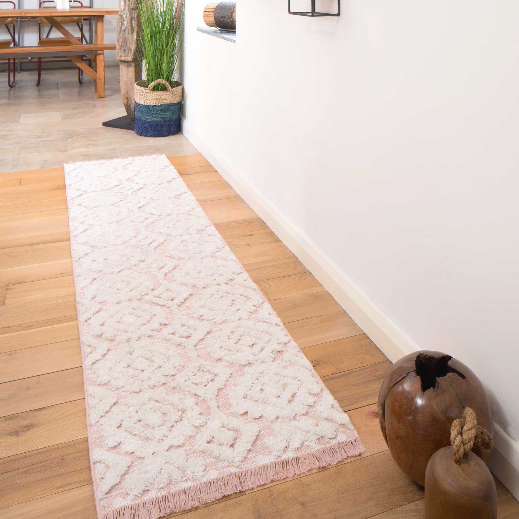 Tufted Blush Pink Moroccan Sustainable Runner Rug - Poppy
