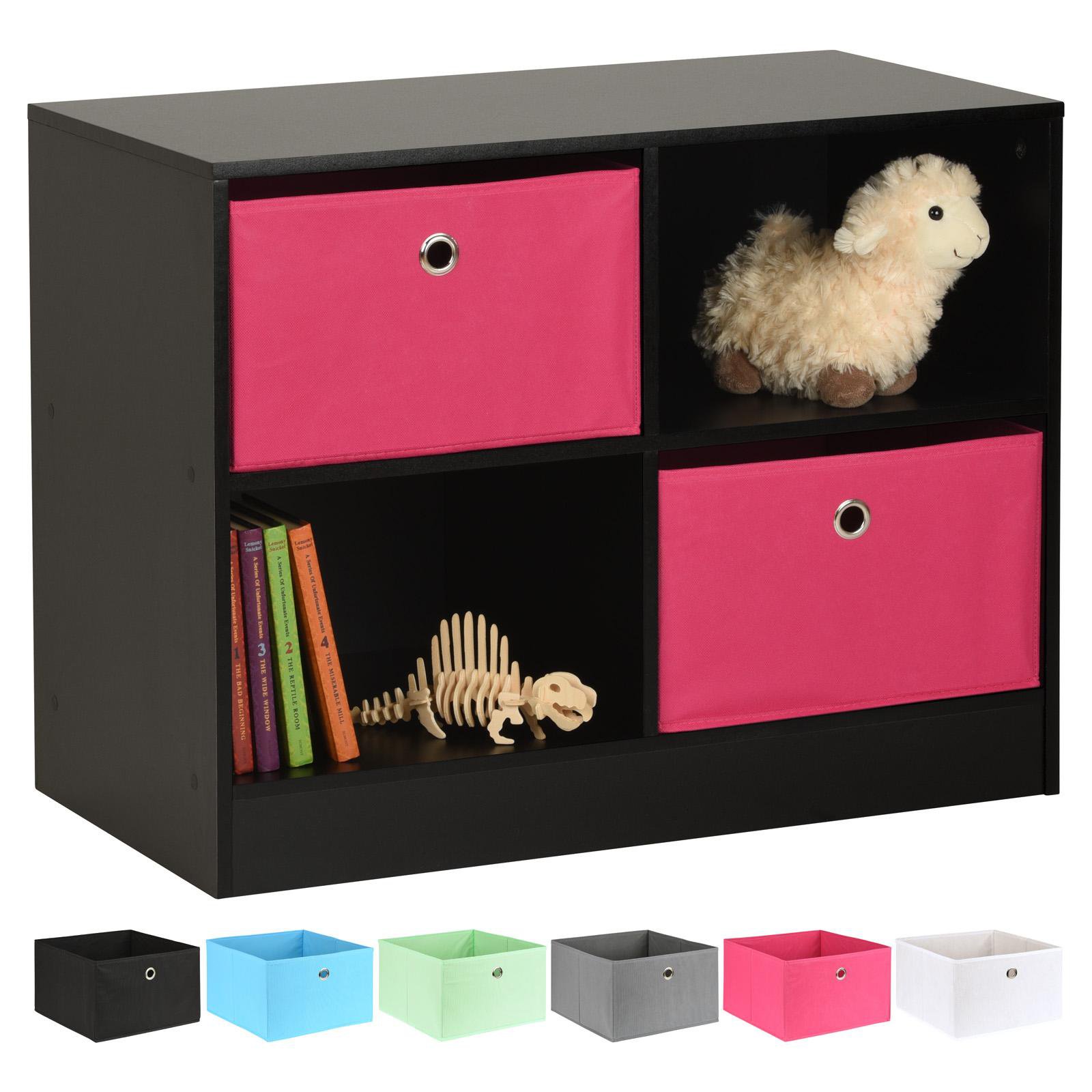 Hartleys Black 4 Cube Kids Storage Unit & 2 Easy Grasp Box Drawers - Pink
