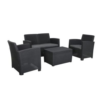 Faro Rattan Garden Patio Dining Set by Royalcraft - 4 Seats Charcoal Cushions