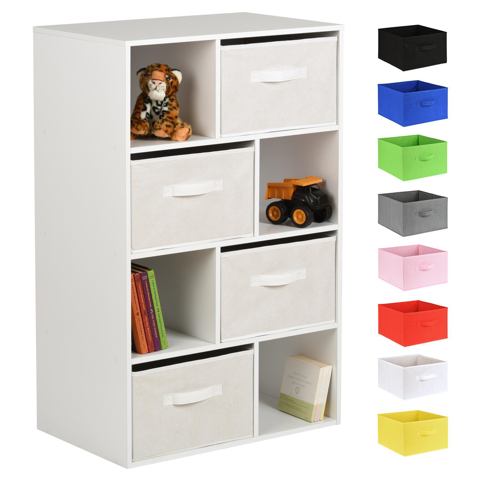 Hartleys White 8 Cube Kids Storage Unit & 4 Handled Box Drawers - White