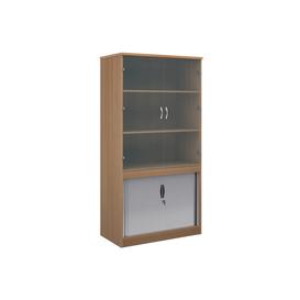 image-Multi Storage Glazed Top Tambour Cupboards, 3 Shelf - 102wx55dx200h (cm), Beech